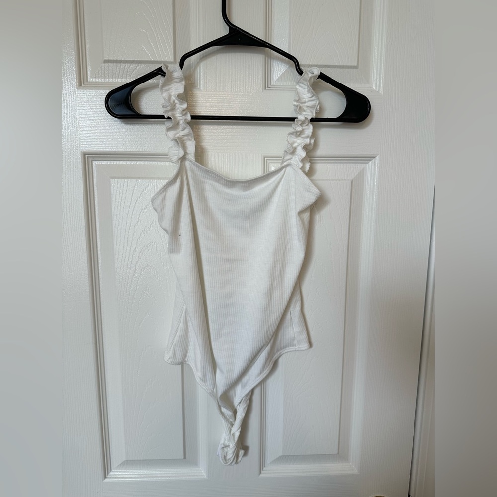 White ruffle strap bodysuit